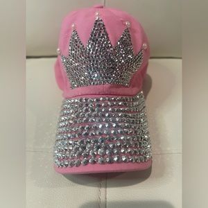 NEW light pink rhinestone bling Y2K crown baseball cap